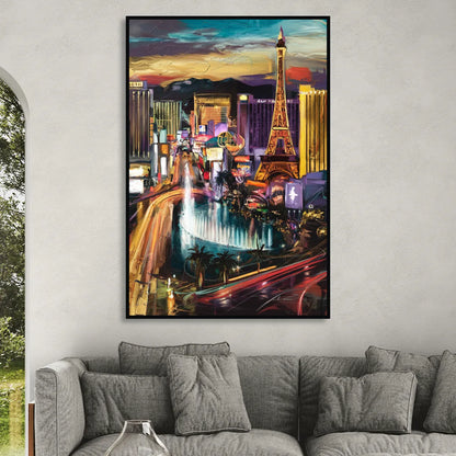 Las Vegas Iconic Strip Living Room - Black Canvas Wall Art