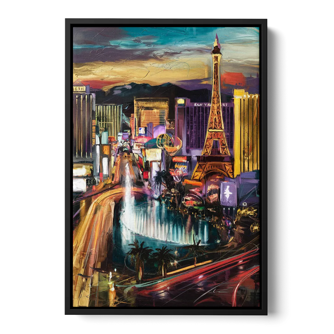 Las Vegas Iconic Strip Front - Black Canvas Wall Art