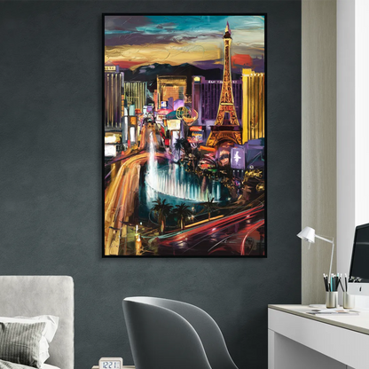 Las Vegas Iconic Strip Sitting Room - Black Canvas Wall Art