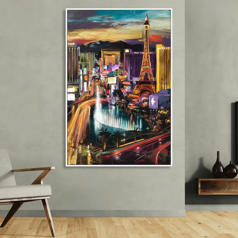 Las Vegas Iconic Strip Sitting Room - White Canvas Wall Art
