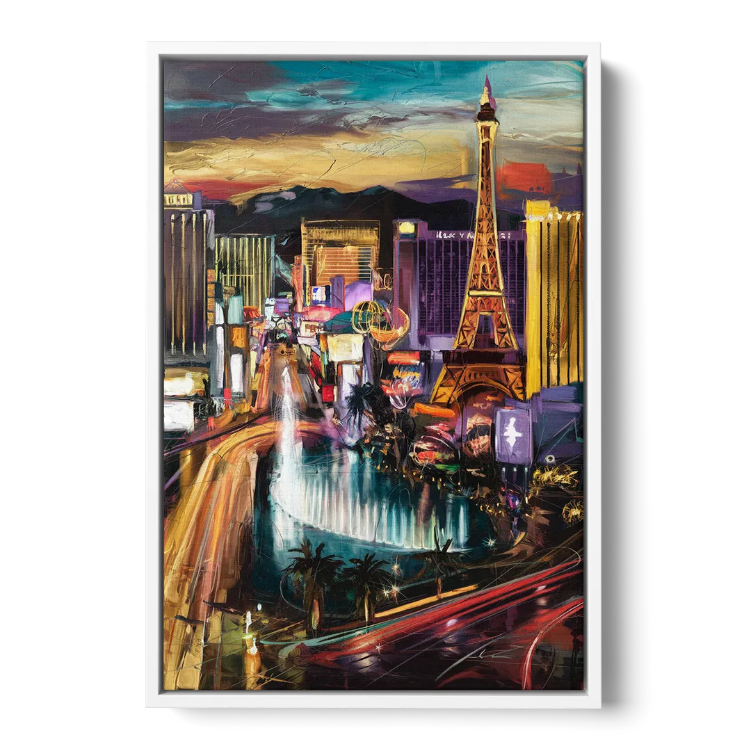 Las Vegas Iconic Strip Front - White Canvas Wall Art