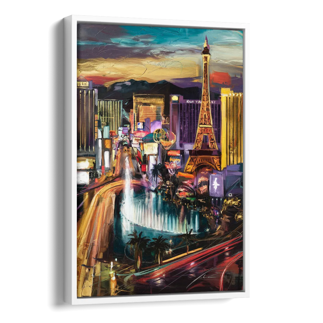 Las Vegas Iconic Strip Side - White Canvas Wall Art