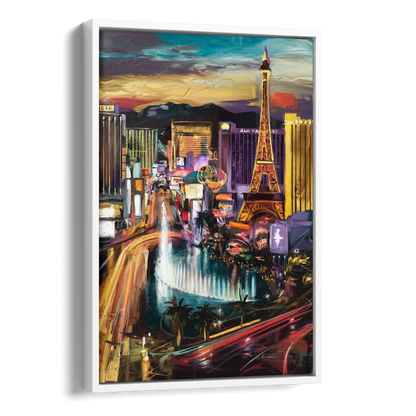 Las Vegas Iconic Strip Side - White Canvas Wall Art