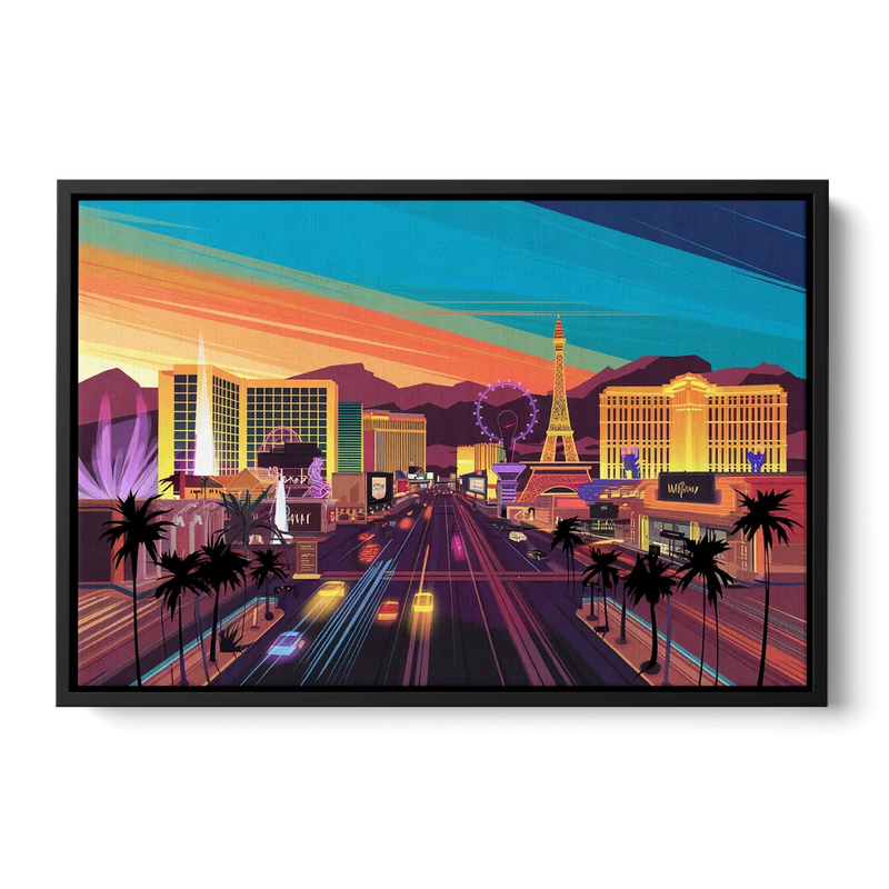 Las Vegas Iconic Strip Experience Front - Black Canvas Wall Art