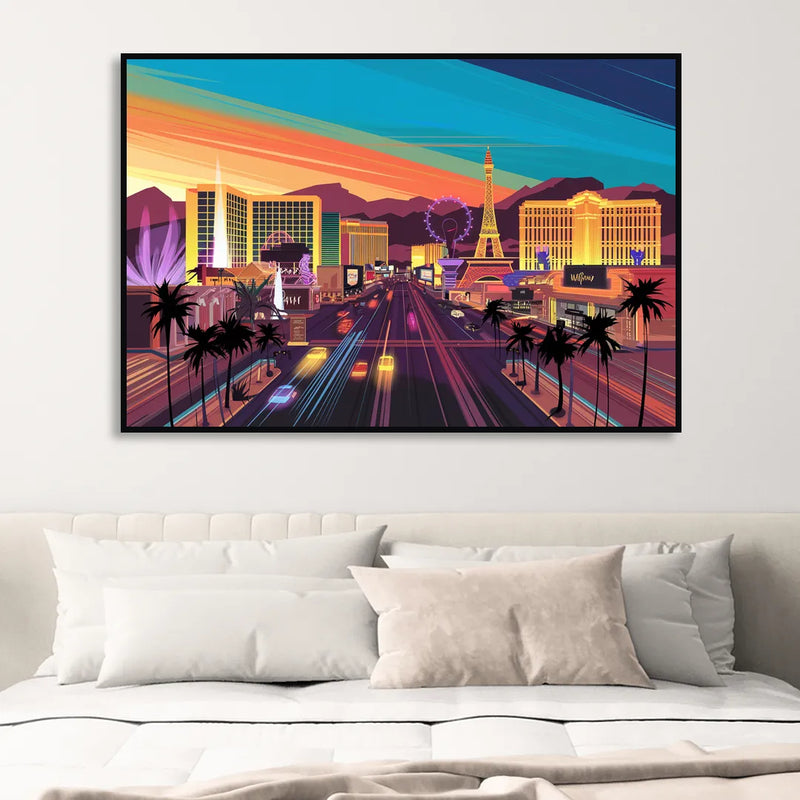 Las Vegas Iconic Strip Experience Living Room - Black Canvas Wall Art