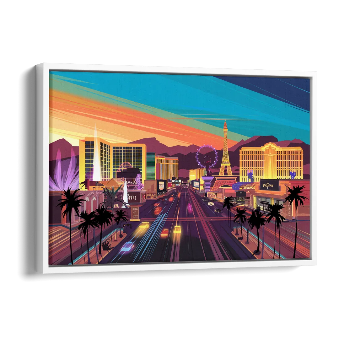 Las Vegas Iconic Strip Experience Side - White Canvas Wall Art