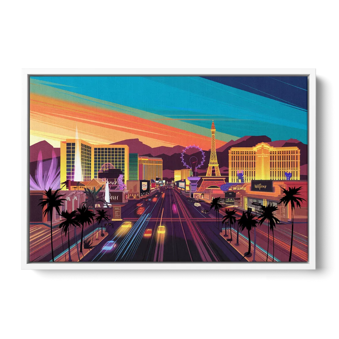 Las Vegas Iconic Strip Experience Front - White Canvas Wall Art