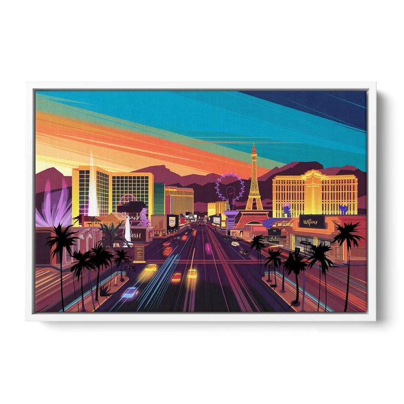 Las Vegas Iconic Strip Experience Front - White Canvas Wall Art