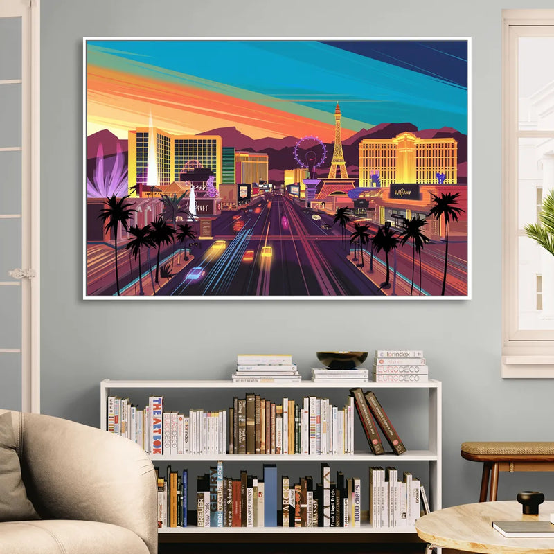 Las Vegas Iconic Strip Experience Living Room - White Canvas Wall Art