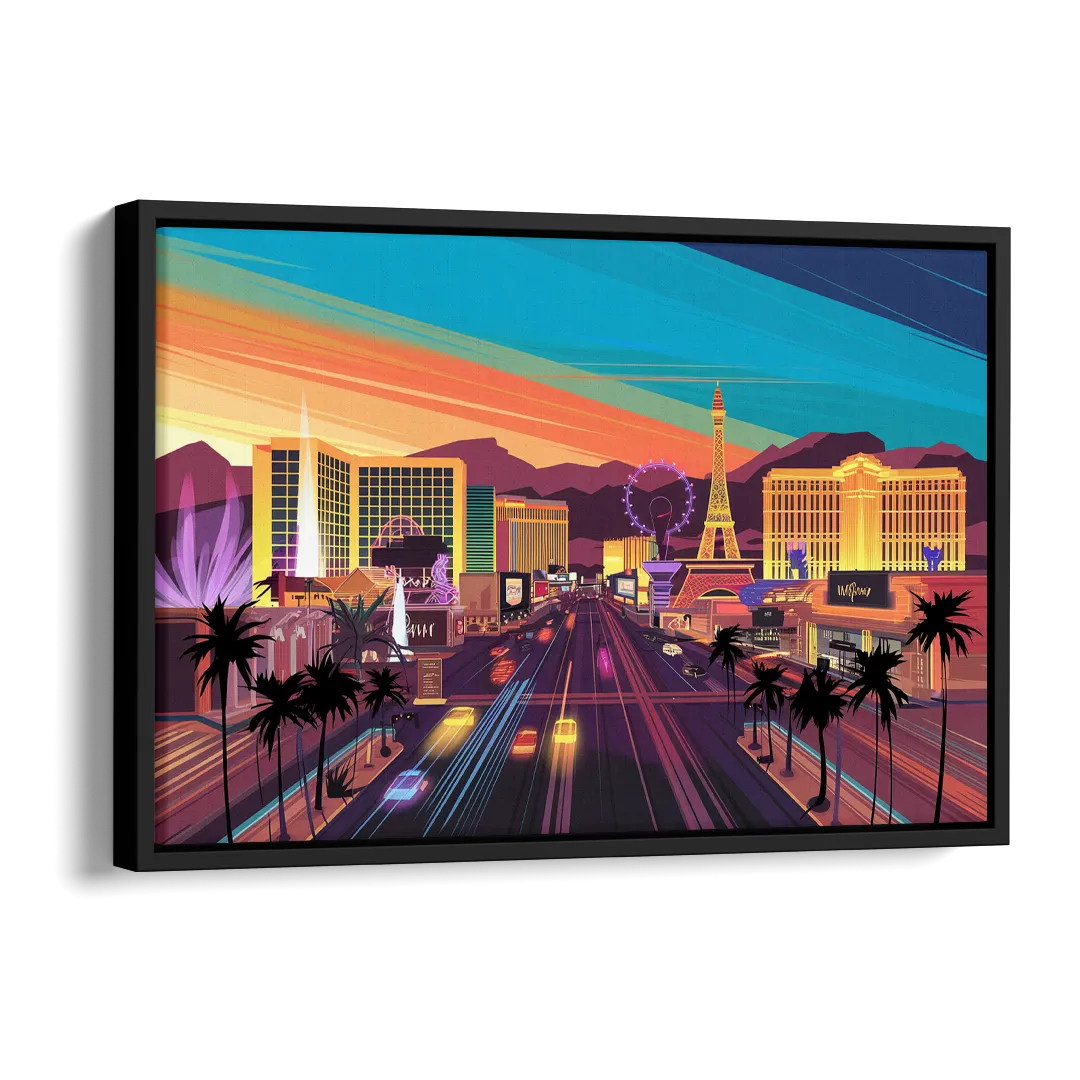 Las Vegas Iconic Strip Experience Side - Black Canvas Wall Art