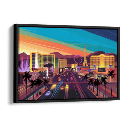 Las Vegas Iconic Strip Experience Side - Black Canvas Wall Art