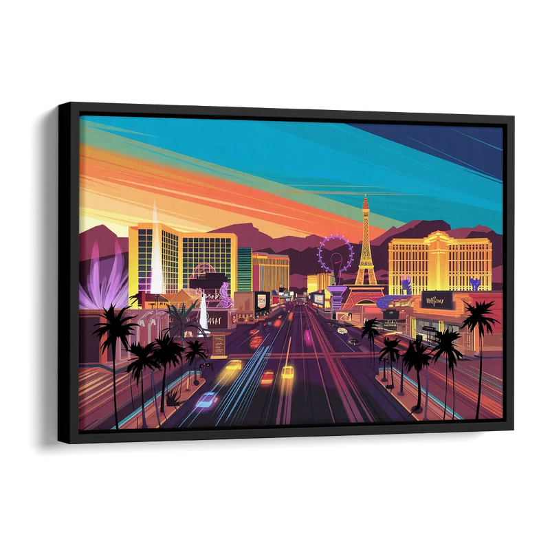 Las Vegas Iconic Strip Experience Side - Black Canvas Wall Art