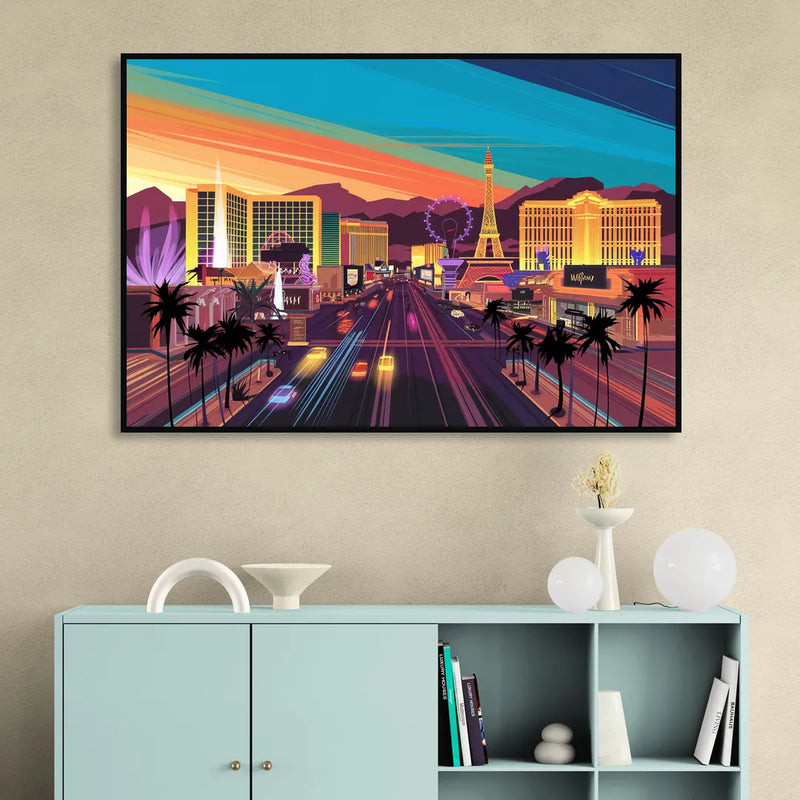 Las Vegas Iconic Strip Experience Sitting Room - Black Canvas Wall Art