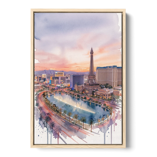 Las Vegas Iconic Strip - Oak Framed Canvas Wall Art - Front