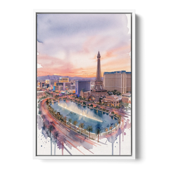 Las Vegas Iconic Strip - White Framed Canvas Wall Art - Front