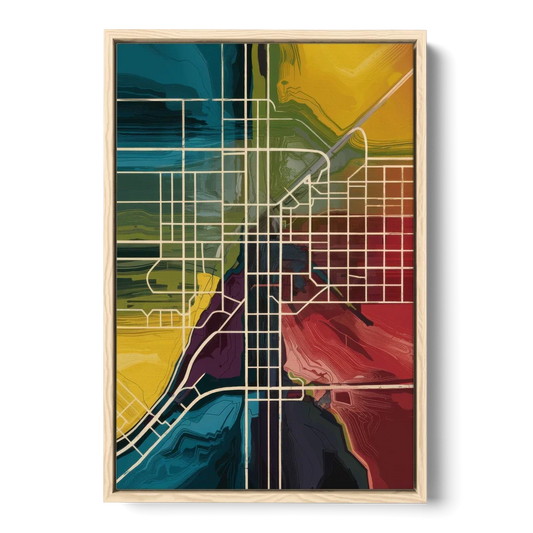 Las Vegas Map Design - Oak Framed Canvas Wall Art - Front