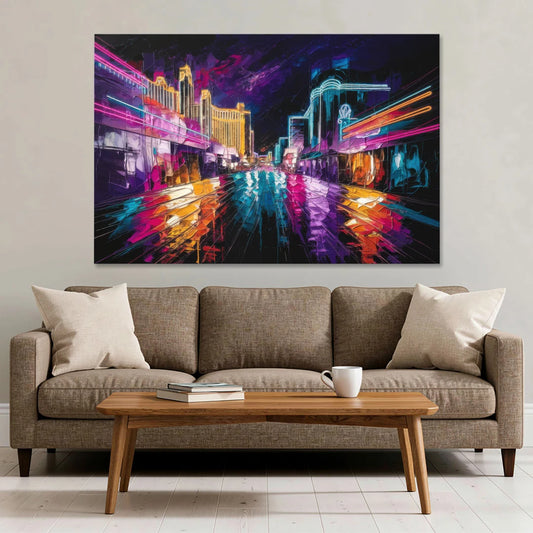 Las Vegas Neon Nights - Canvas Wall Art - Sofa - 60x40
