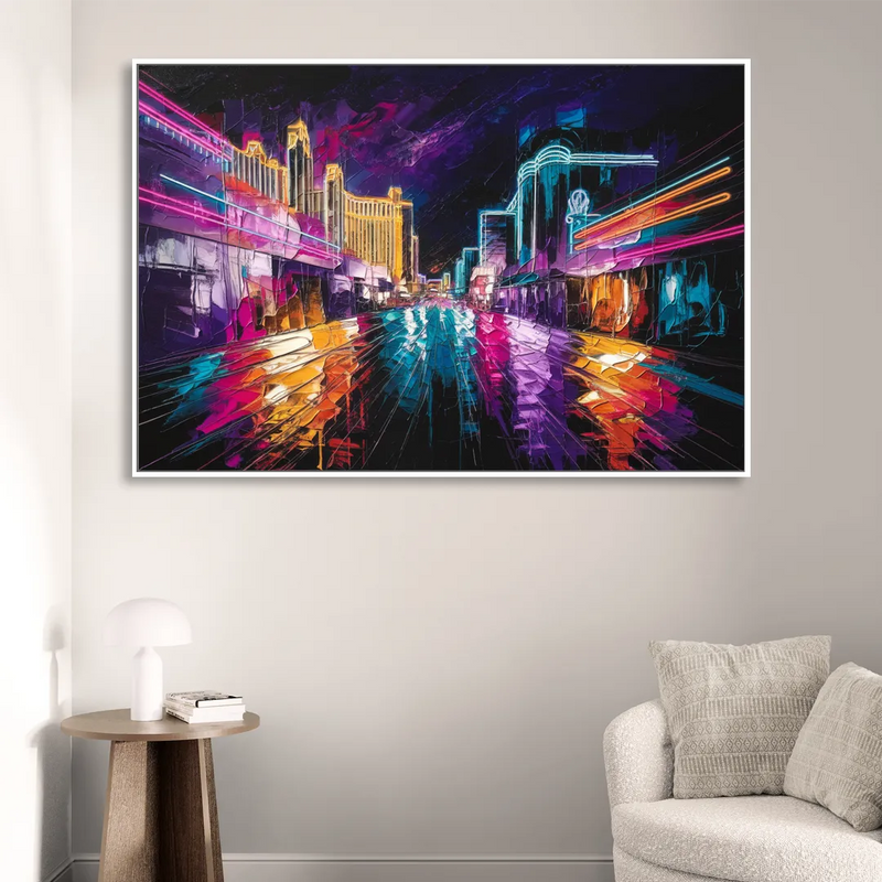 Las Vegas Neon Nights Sitting Room - White Canvas Wall Art