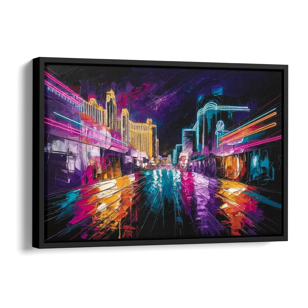 Las Vegas Neon Nights Side - Black Canvas Wall Art