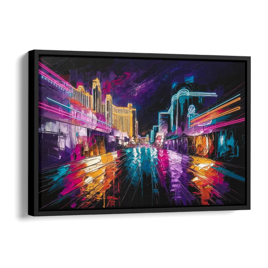 Las Vegas Neon Nights Side - Black Canvas Wall Art