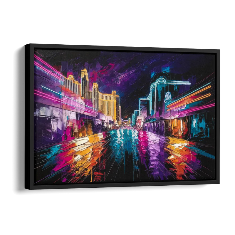 Las Vegas Neon Nights Side - Black Canvas Wall Art