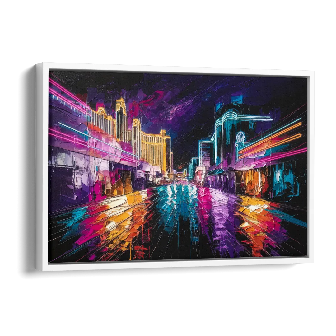 Las Vegas Neon Nights Side - White Canvas Wall Art