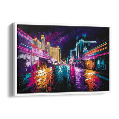 Las Vegas Neon Nights Side - White Canvas Wall Art