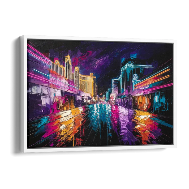 Las Vegas Neon Nights Side - White Canvas Wall Art