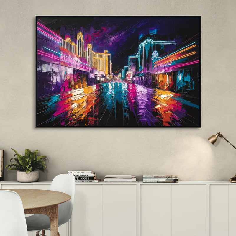 Las Vegas Neon Nights Sitting Room - Black Canvas Wall Art