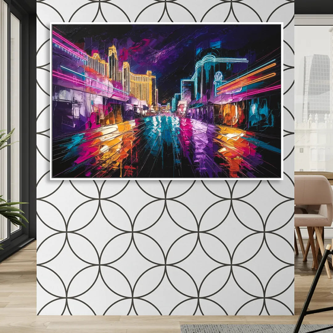 Las Vegas Neon Nights Living Room - White Canvas Wall Art