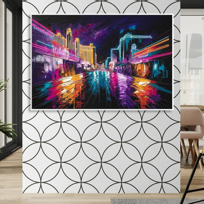 Las Vegas Neon Nights Living Room - White Canvas Wall Art