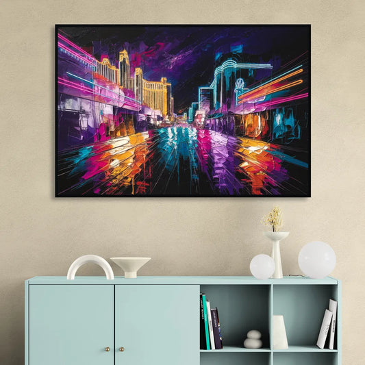 Las Vegas Neon Nights Living Room - Black Canvas Wall Art