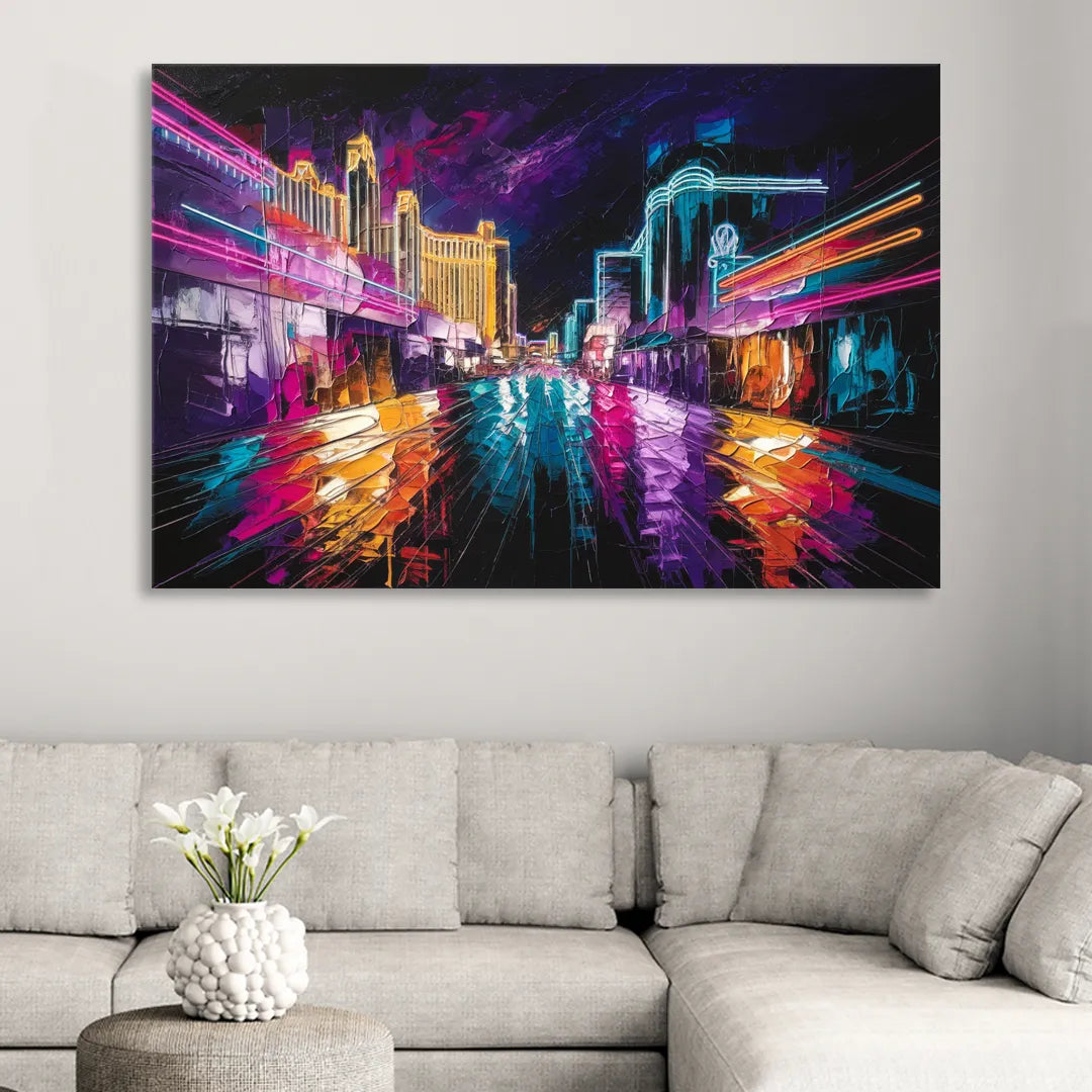 Las Vegas Neon Nights Living Room - Canvas Wall Art