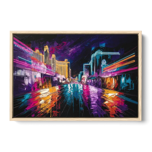 Las Vegas Neon Nights - Oak Framed Canvas Wall Art - Front