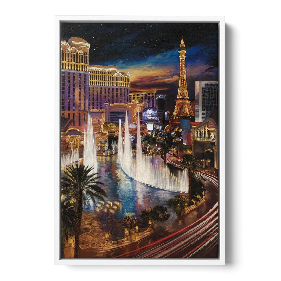 Las Vegas Nightscape Front - White Canvas Wall Art