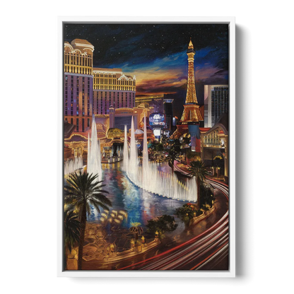Las Vegas Nightscape Front - White Canvas Wall Art