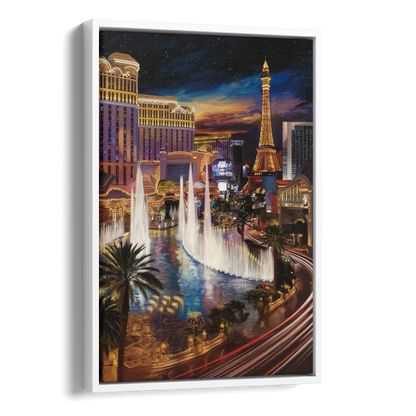 Las Vegas Nightscape Side - White Canvas Wall Art