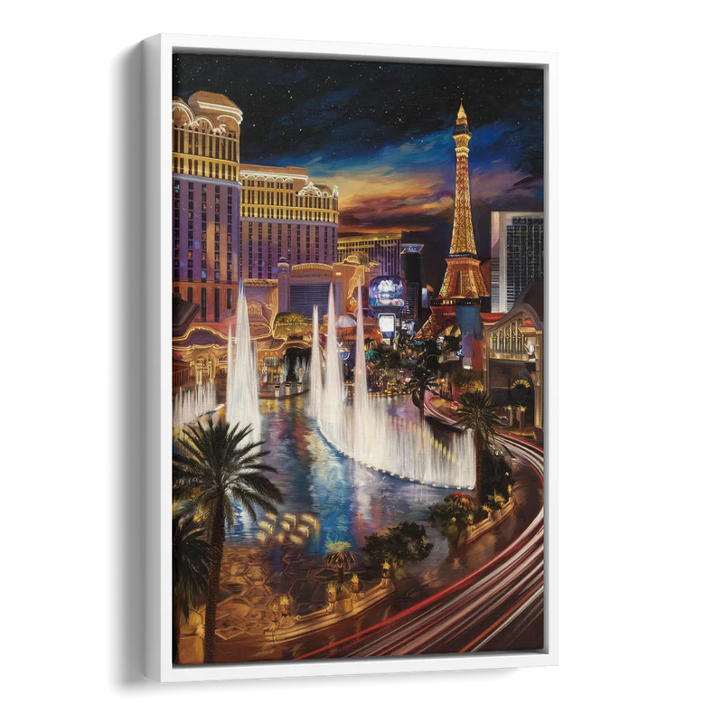 Las Vegas Nightscape Side - White Canvas Wall Art