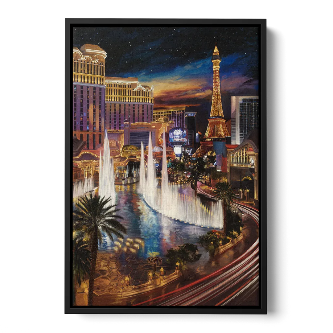 Las Vegas Nightscape Front - Black Canvas Wall Art