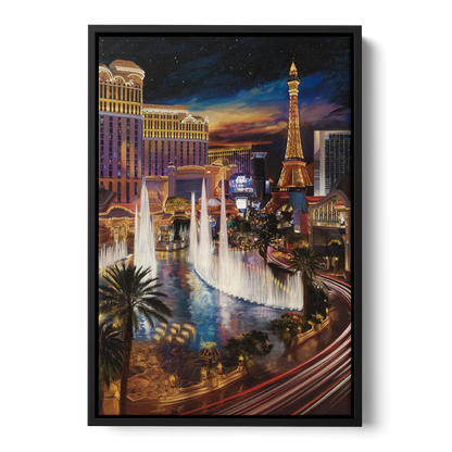 Las Vegas Nightscape Front - Black Canvas Wall Art