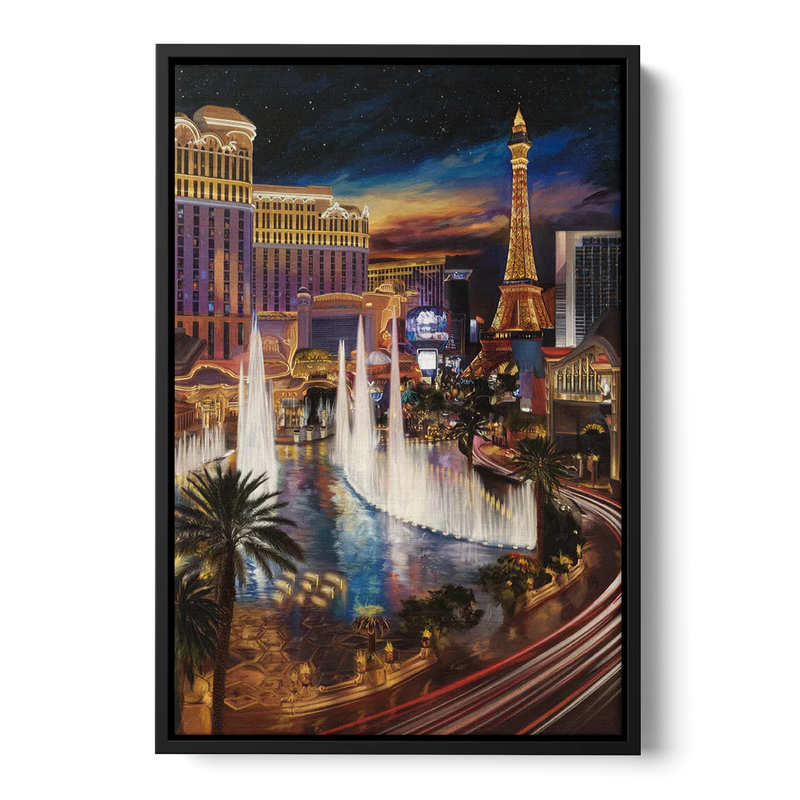Las Vegas Nightscape Front - Black Canvas Wall Art