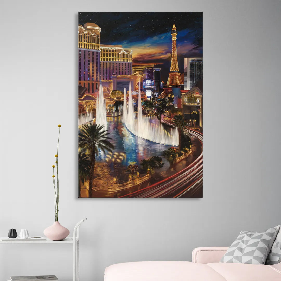 Las Vegas Nightscape Sitting Room - Canvas Wall Art