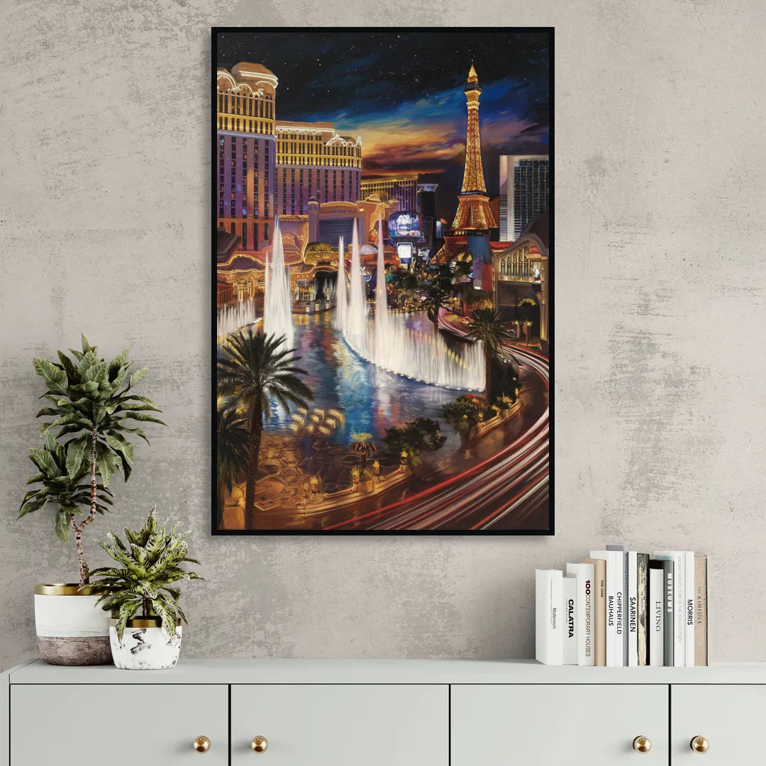 Las Vegas Nightscape Living Room - Black Canvas Wall Art