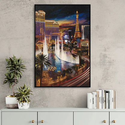 Las Vegas Nightscape Living Room - Black Canvas Wall Art