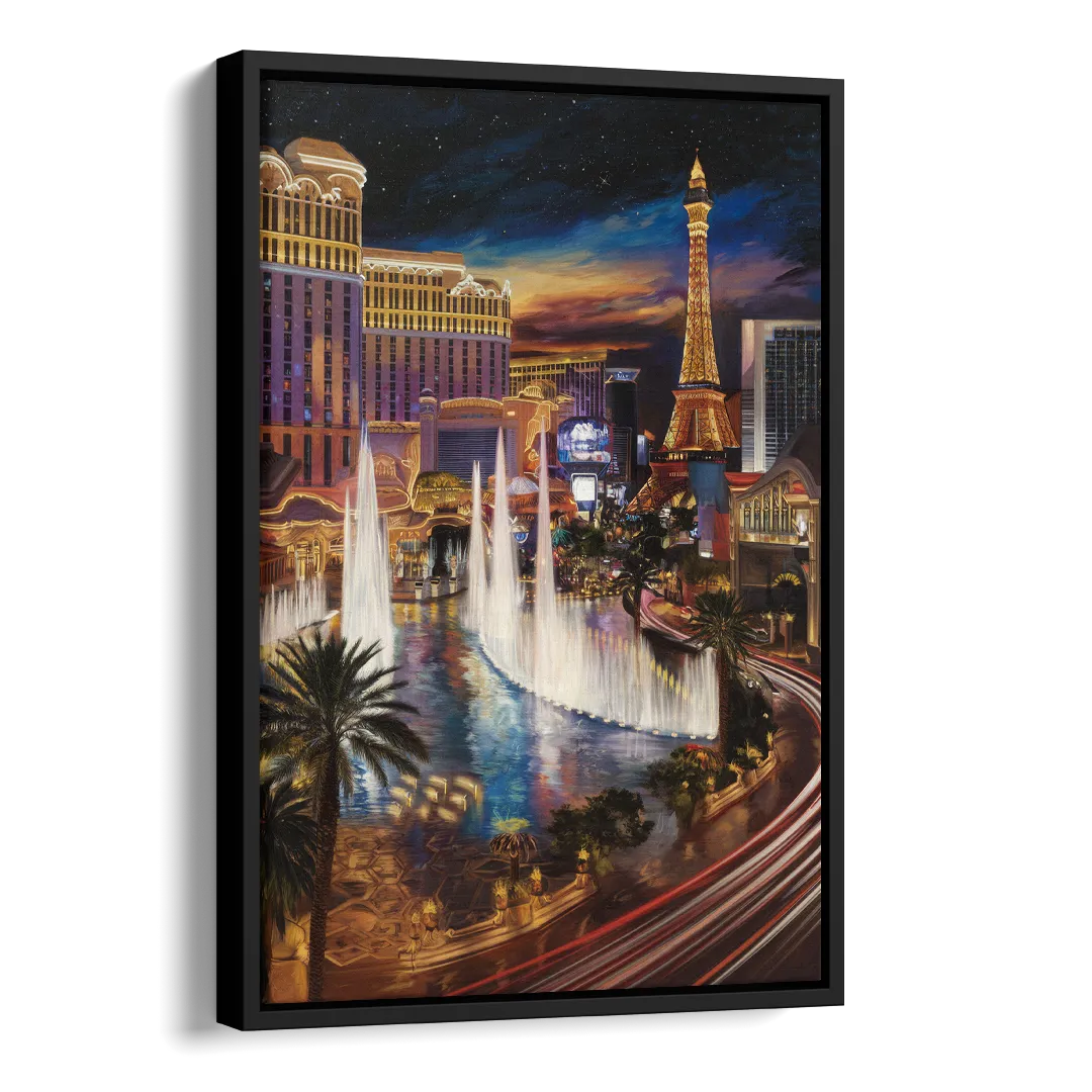 Las Vegas Nightscape Side - Black Canvas Wall Art