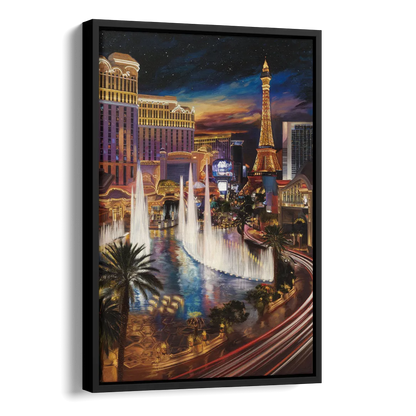 Las Vegas Nightscape Side - Black Canvas Wall Art