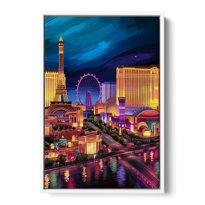 Las Vegas Skyline Panorama Front - White Canvas Wall Art