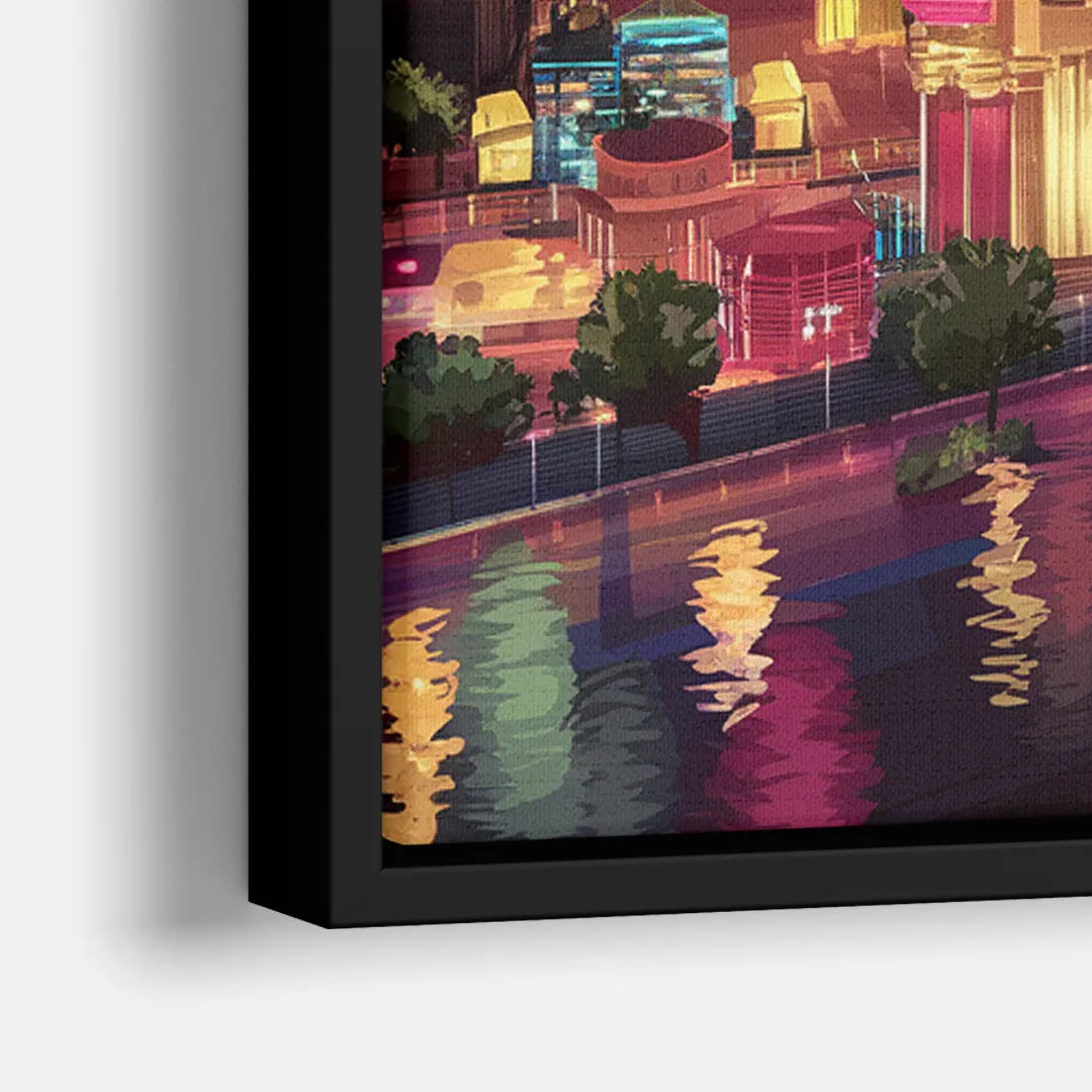 Las Vegas Skyline Panorama - Close-Up Black Frame Canvas