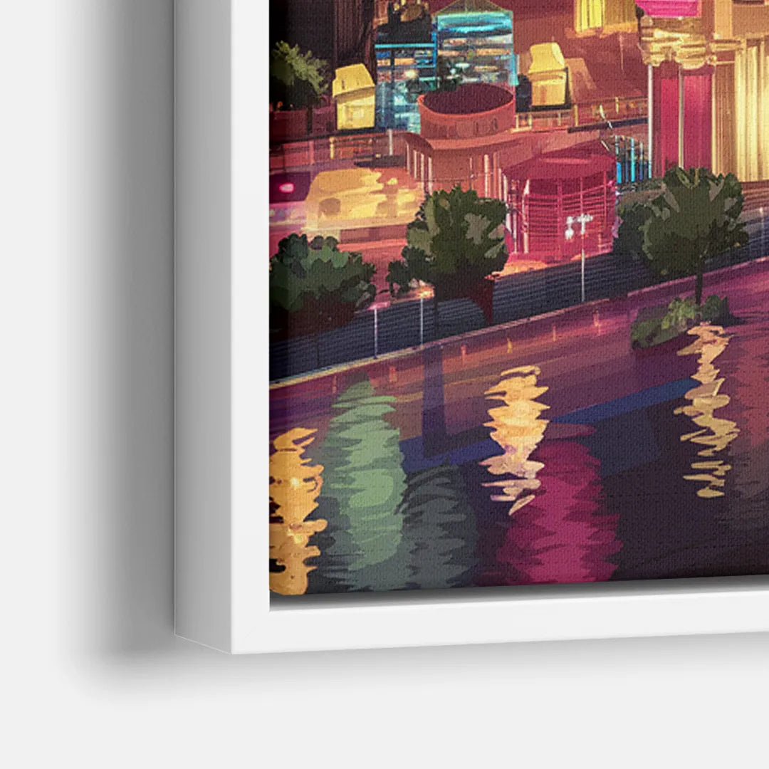 Las Vegas Skyline Panorama - Close-Up White Frame Canvas