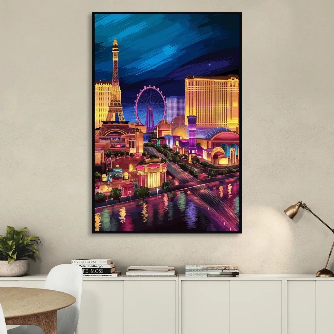 Las Vegas Skyline Panorama Sitting Room - Black Canvas Wall Art